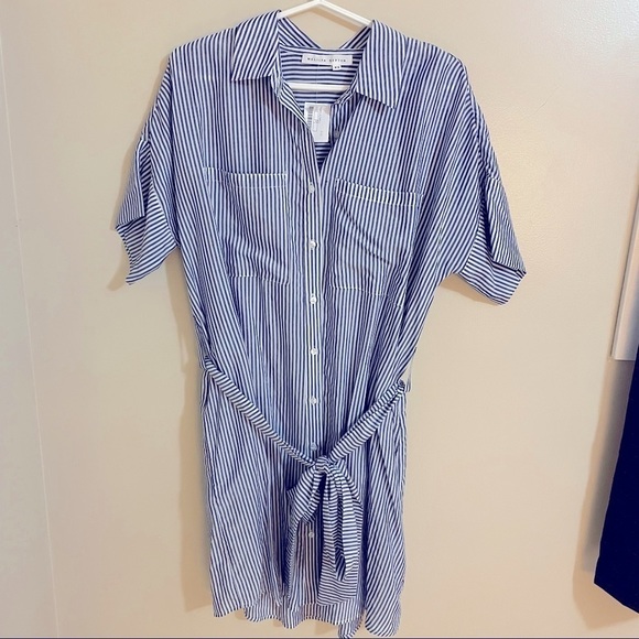 MELISSA Nepton Collar ButtonDown Belted Chest Pocket Striped Midi Shirt … - Picture 4 of 12
